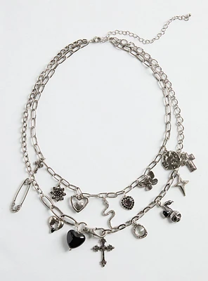 Edgy Cross Charm Layered Necklace