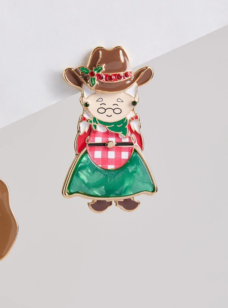 Western Mr. And Mrs. Claus Statement Earrings