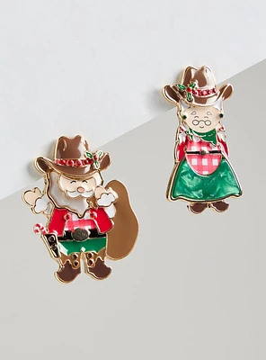 Western Mr. And Mrs. Claus Statement Earrings