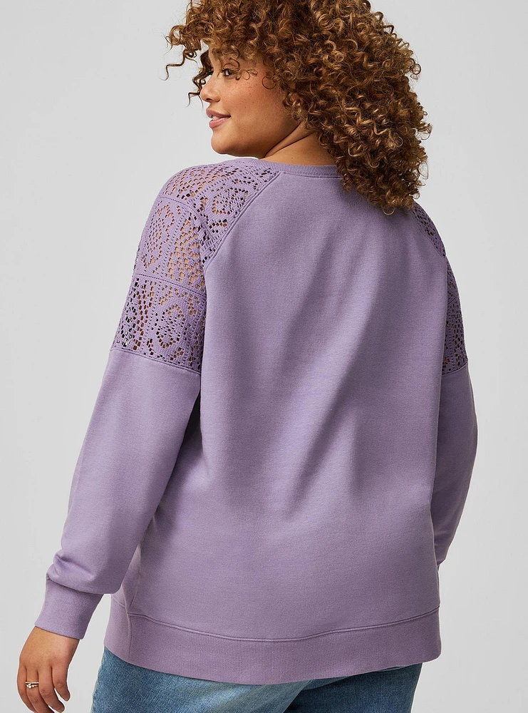 Crochet Shoulder Crew Sweatshirt