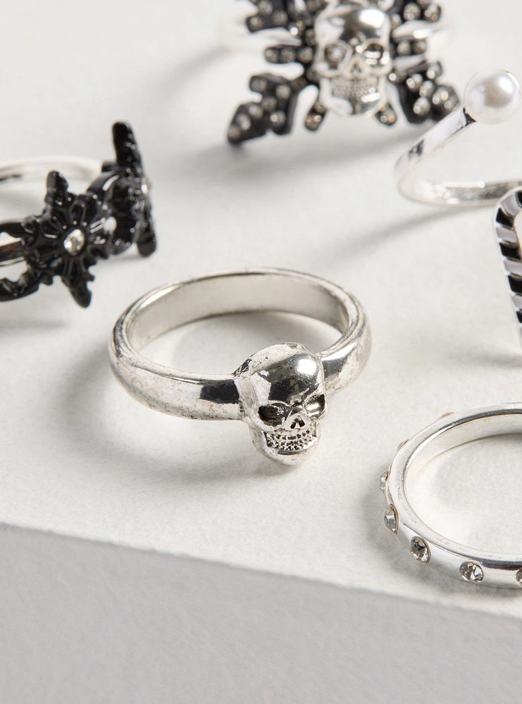 Skull Snowflake Stackable Ring Set