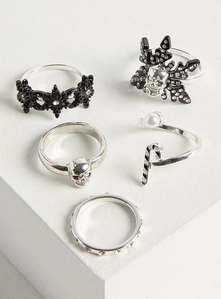 Skull Snowflake Stackable Ring Set