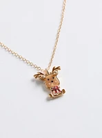 Reindeer and Bow Necklace And Stud Set