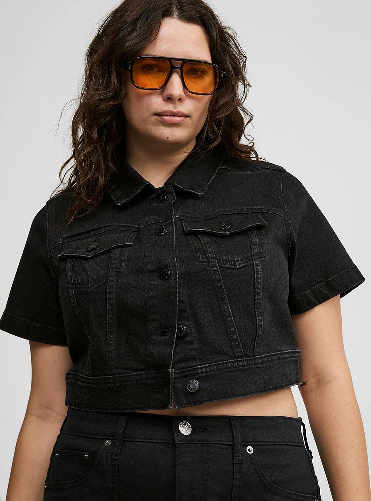 Denim Short Sleeve Cropped Trucker