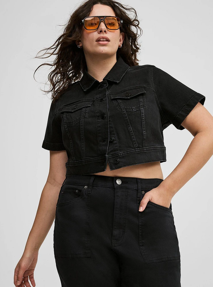 Denim Short Sleeve Cropped Trucker