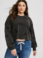 Crew Neck Embroidered Crop Sweatshirt