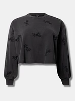 Crew Neck Embroidered Crop Sweatshirt