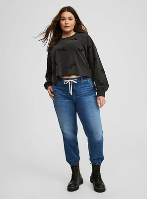 Crew Neck Embroidered Crop Sweatshirt