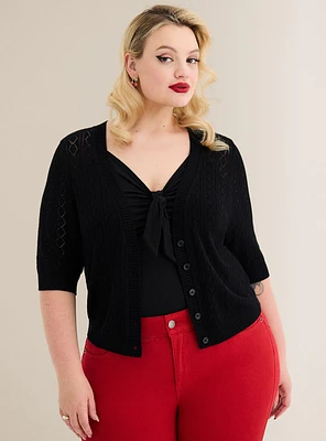 Retro Chic Pointelle Cardigan