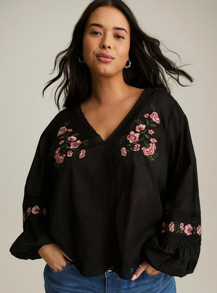 Festi Embroidered Popover Top