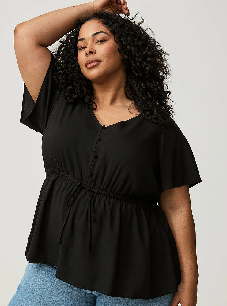 Babydoll Challis Flutter Sleeve Top