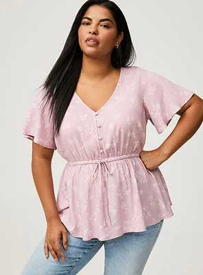 Babydoll Challis Flutter Sleeve Top