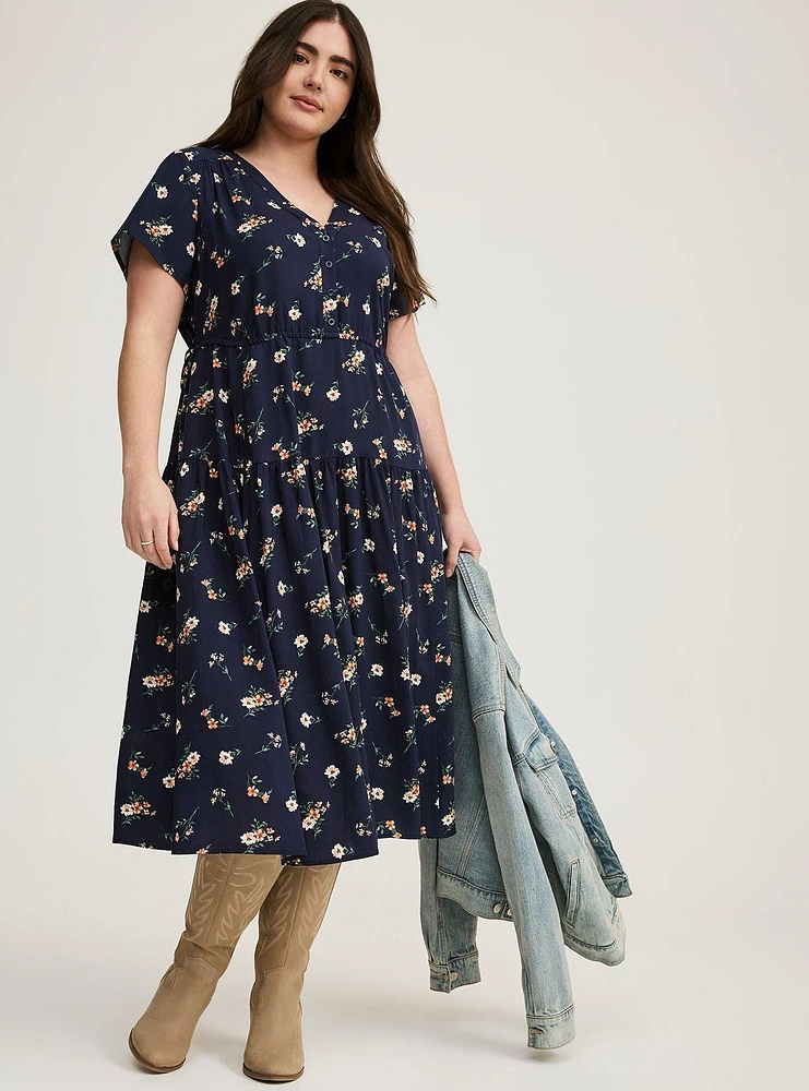 A-Line Midi Challis Dress