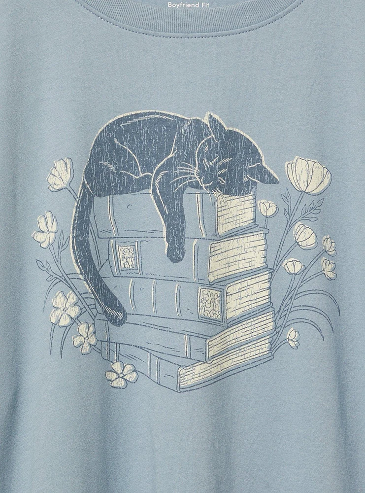Cat And Books Relaxed Tee