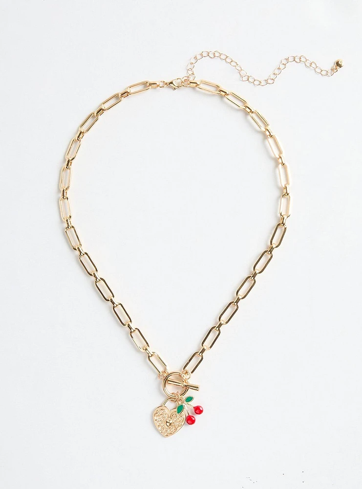 Cherry Heart Link Necklace