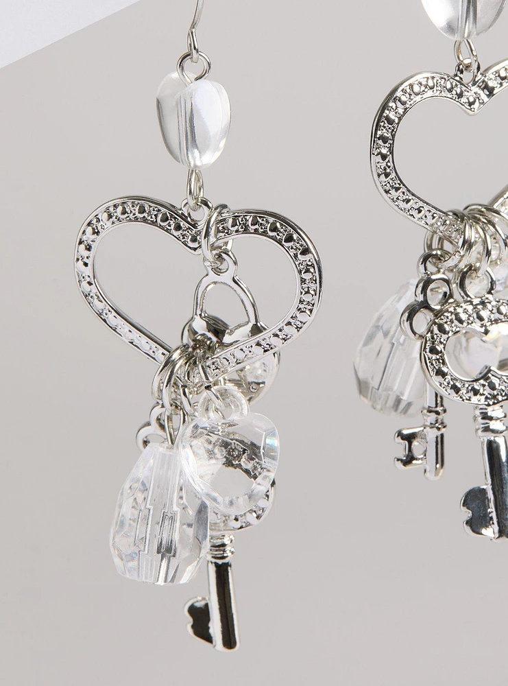 Heart Lock Charms Statement Earrings