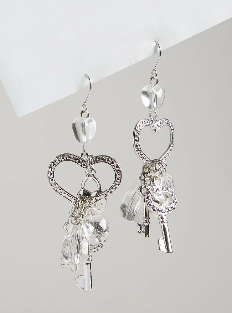 Heart Lock Charms Statement Earrings