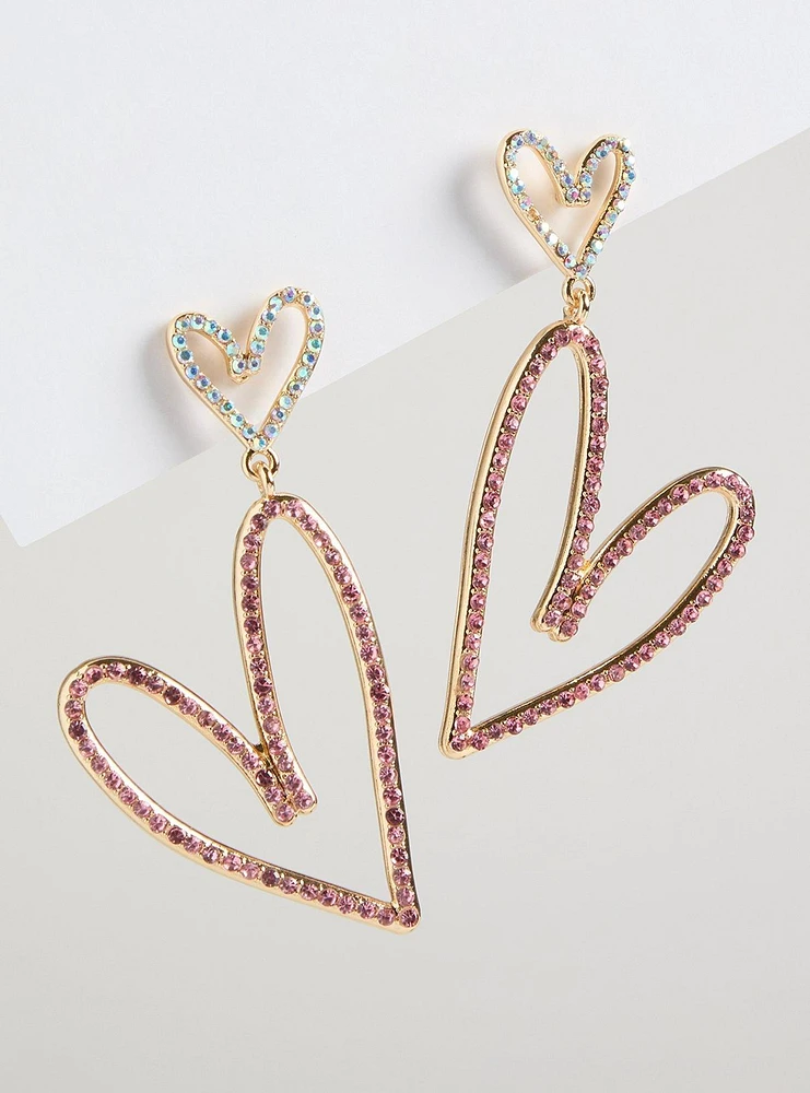 Double Heart Pave Statement Earrings