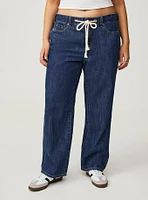 Wide Leg Mid-Rise Rigid Drapey Denim Jean