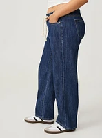 Wide Leg Mid-Rise Rigid Drapey Denim Jean