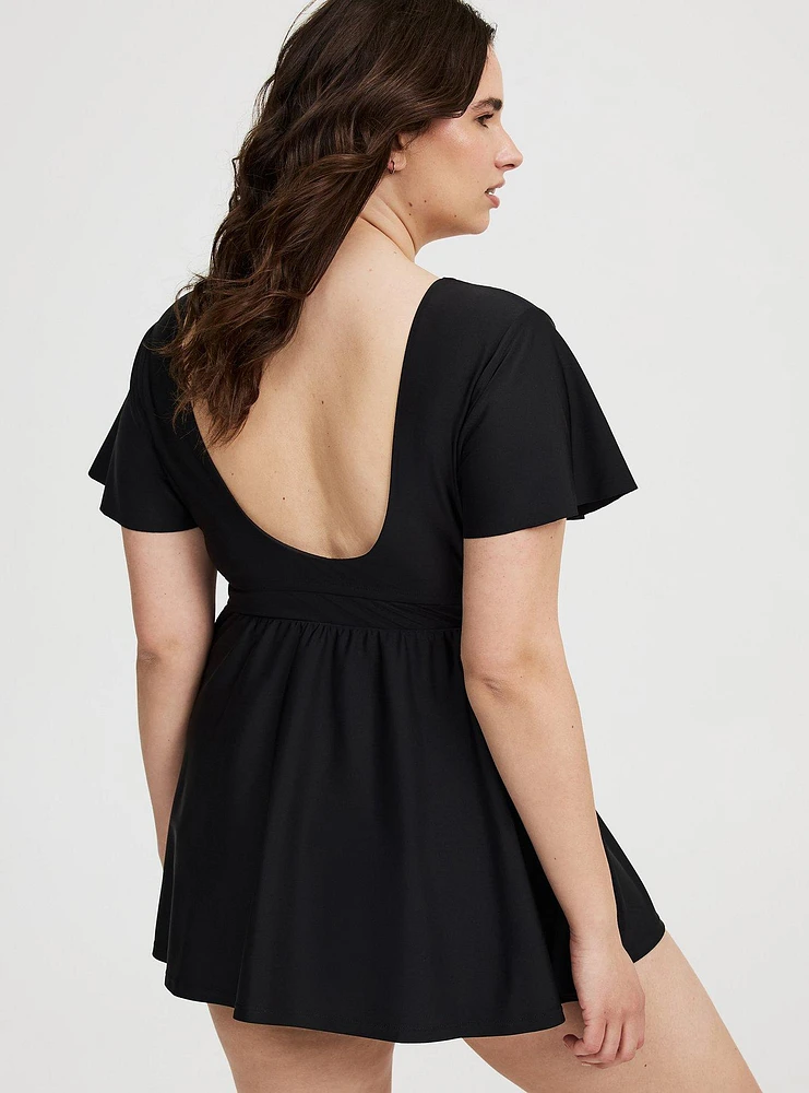 Wire-Free Flutter-Sleeve Cut-Out Swim Dress