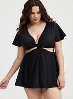 Wire-Free Flutter-Sleeve Cut-Out Swim Dress