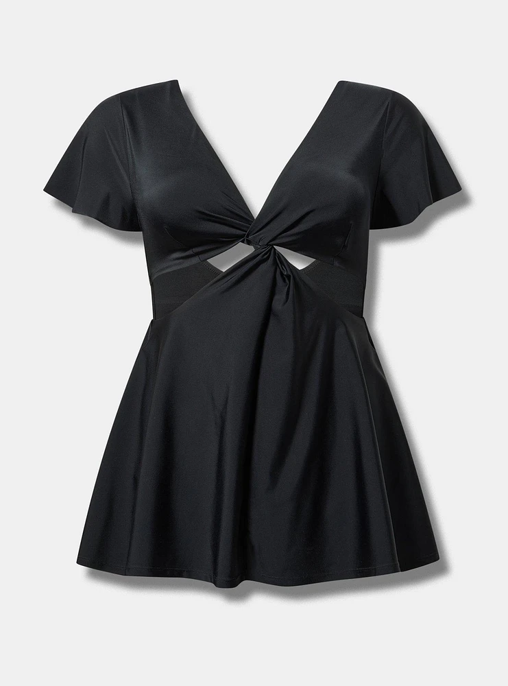 Wire-Free Flutter-Sleeve Cut-Out Swim Dress
