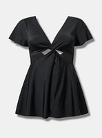 Wire-Free Flutter-Sleeve Cut-Out Swim Dress