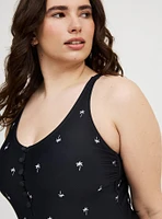 Wire-Free Button-Front Plunge Cheeky One Piece