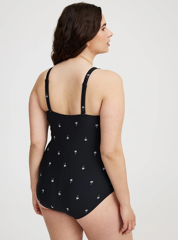 Wire-Free Button-Front Plunge Cheeky One Piece