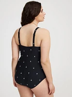 Wire-Free Button-Front Plunge Cheeky One Piece