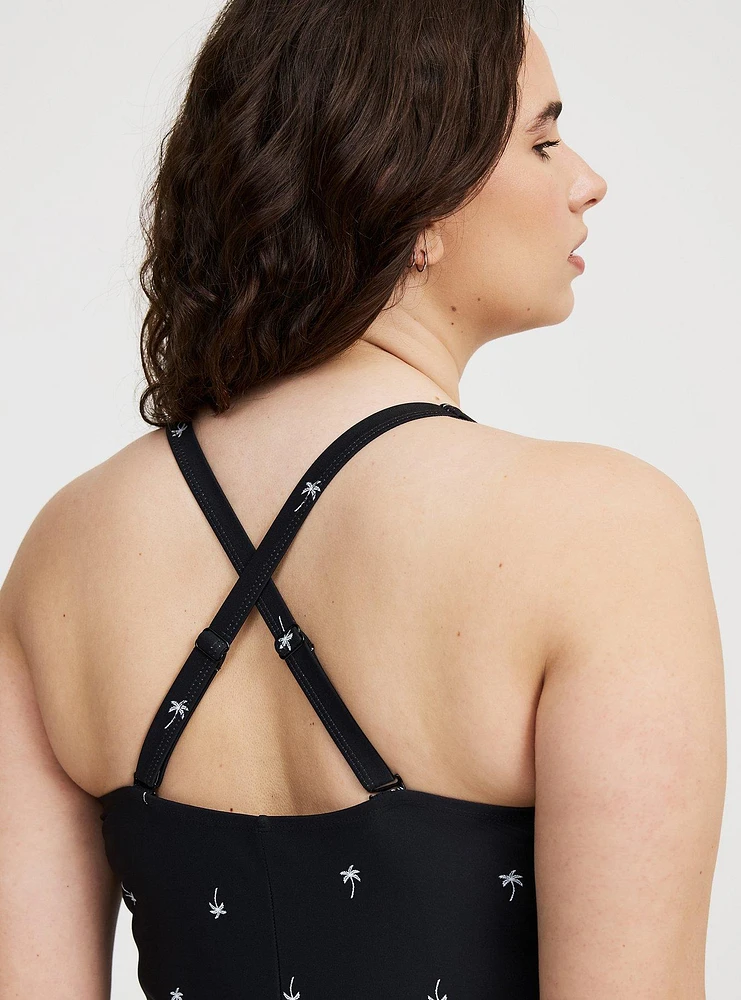 Wire-Free Button-Front Plunge Cheeky One Piece
