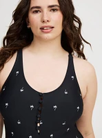 Wire-Free Button-Front Plunge Cheeky One Piece