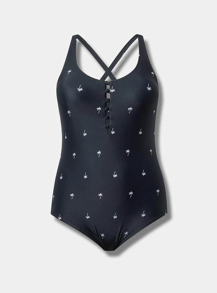 Wire-Free Button-Front Plunge Cheeky One Piece