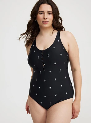Wire-Free Button-Front Plunge Cheeky One Piece