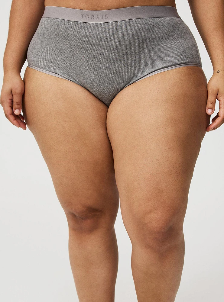 Mid-Rise Ribbed Logo Cotton Brief Panty