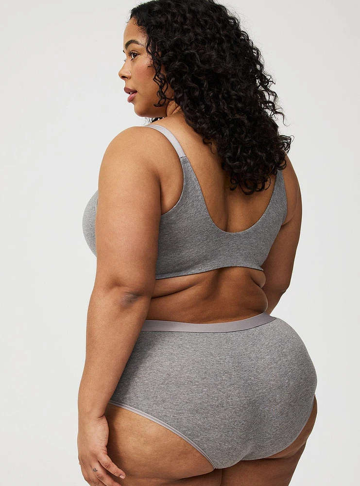 Mid-Rise Ribbed Logo Cotton Brief Panty