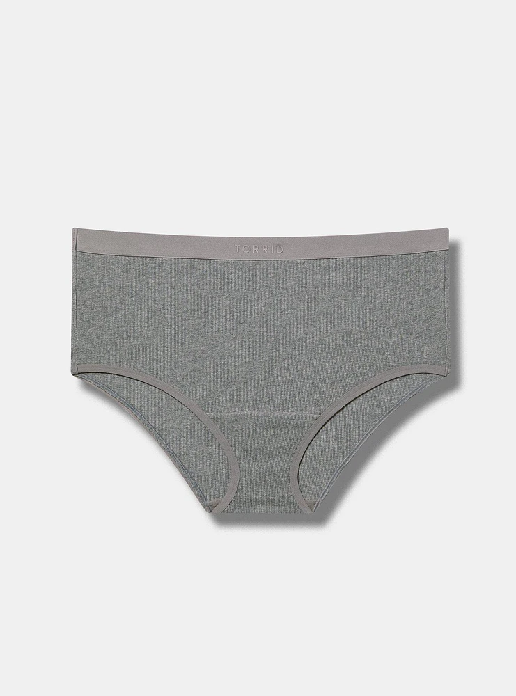 Mid-Rise Ribbed Logo Cotton Brief Panty