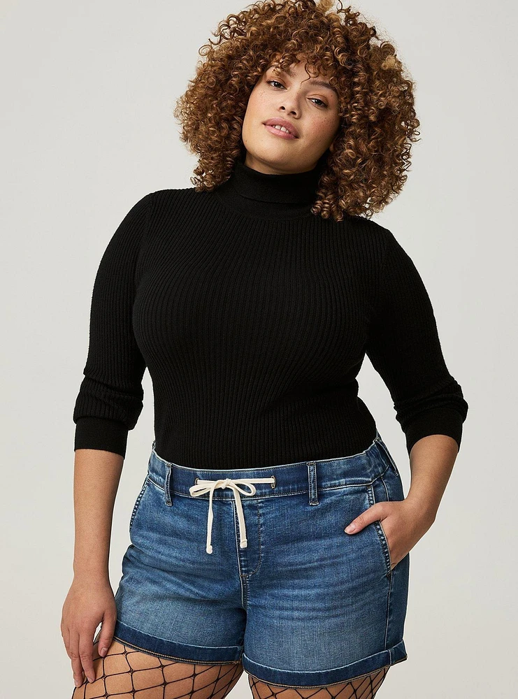 Sheer Rib Mock Neck Top