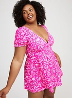 Retro Wire-Free Puff-Sleeve Swim Dress