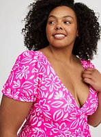 Retro Wire-Free Puff-Sleeve Swim Dress