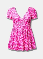 Retro Wire-Free Puff-Sleeve Swim Dress