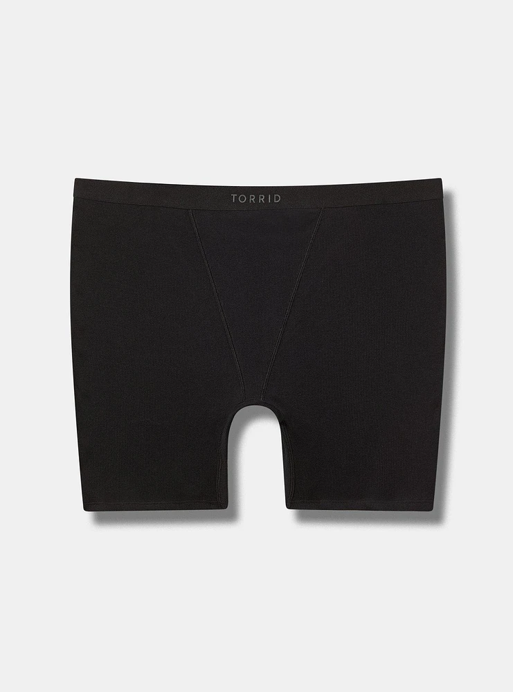 High-Rise Ribbed Logo Cotton Short Panty