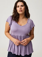 Smocked Flutter Sleeve Babydoll Top