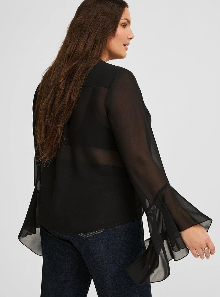 Chiffon Ruffle Front Shirt