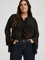 Chiffon Ruffle Front Shirt