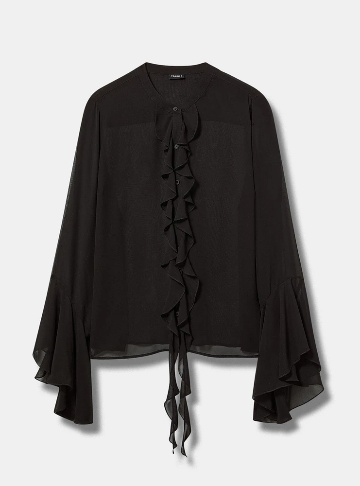 Chiffon Ruffle Front Shirt