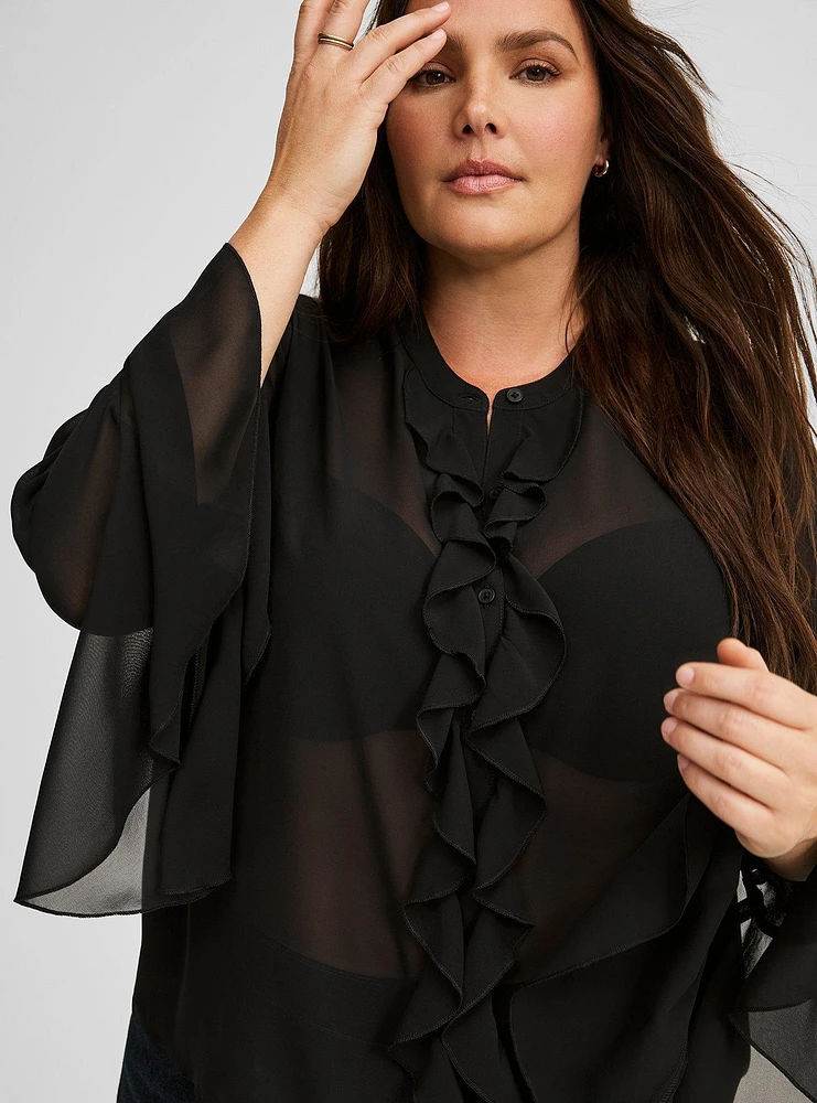 Chiffon Ruffle Front Shirt