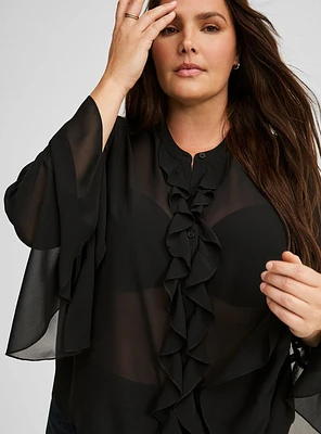 Chiffon Ruffle Front Shirt