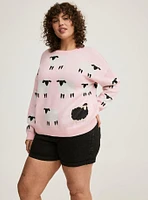 Sheep Crew Neck Pullover Sweater